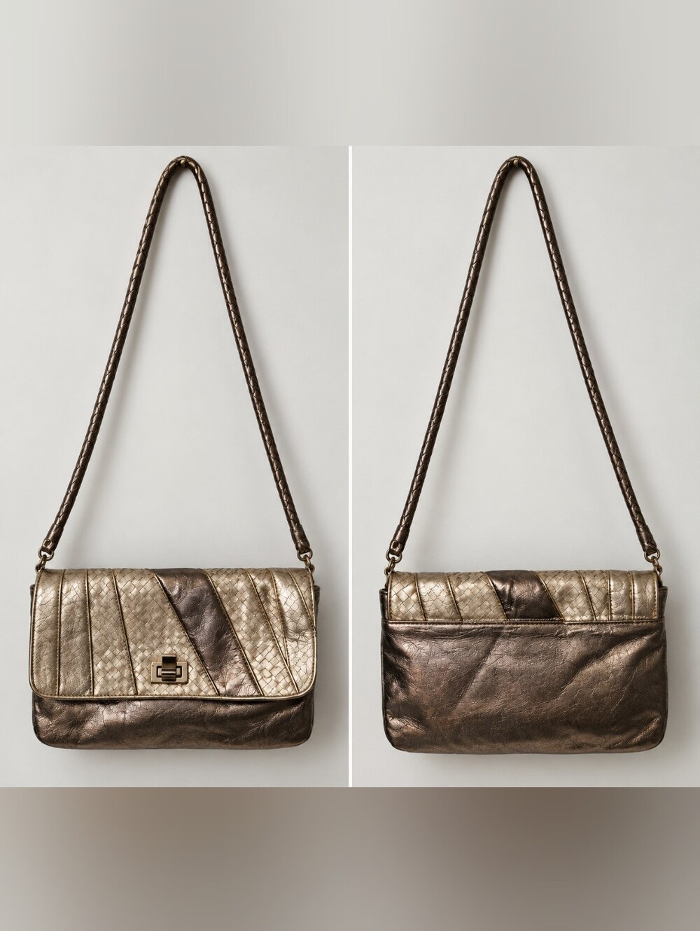 Elliott Lucca Metallic Woven Leather Shoulder Bag / Clutch
